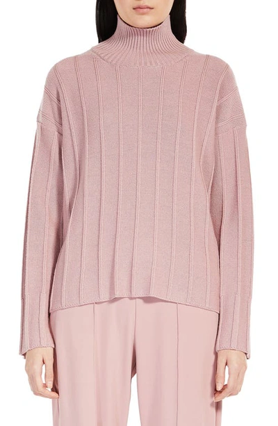 Max Mara Beira Ribbed-knit Virgin Wool Turtleneck Sweater In Pink