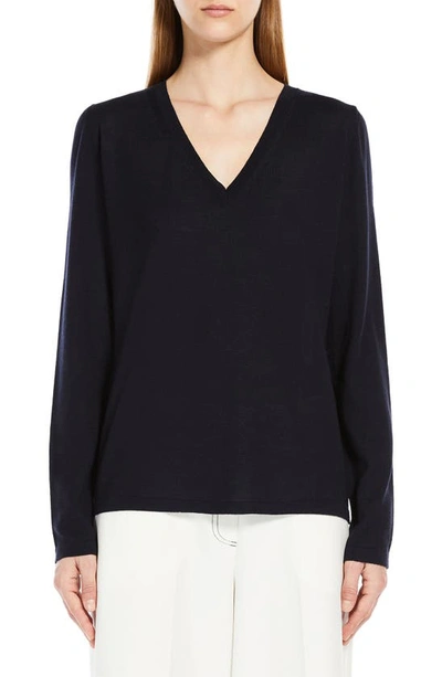 Max Mara Cavour V-neck Virgin Wool Sweater In Grigio Antracite