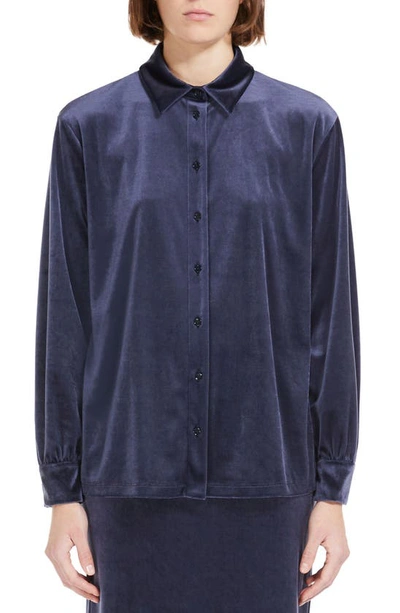 Max Mara Button-down Velvet Blouse In Navy