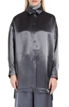 Max Mara Bacio Oversize Satin Shirt In Dark Grey