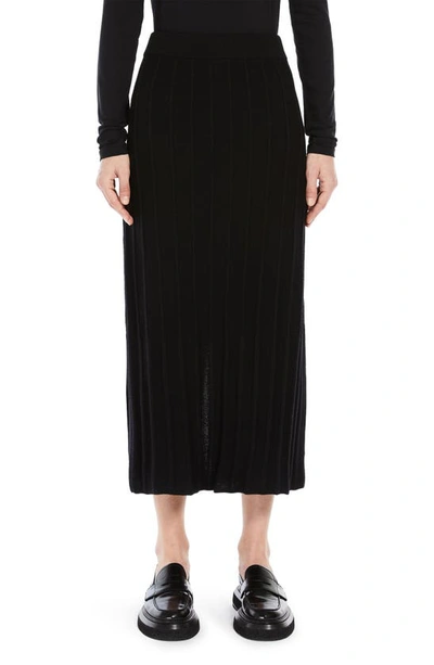 Max Mara Ribbed Knit Straight Wool Midi Skirt In Black