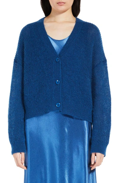 Max Mara Ribbed Button-down Mohair-blend Cardigan In Cornflower Blue