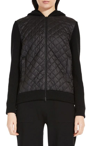 Max Mara Ribbed Quilted-front Hooded Jacket In Black