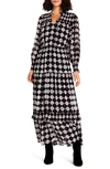 Nic + Zoe Dot Ruffle Smocked Long Sleeve Chiffon Maxi Dress In Black Multi