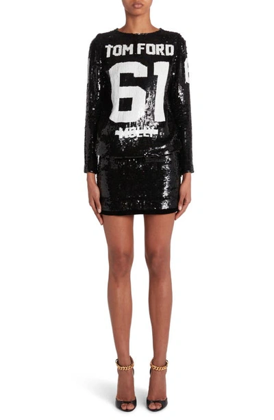 Tom Ford Logo All Over Sequin Mini Dress In Black