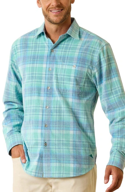 Tommy Bahama Coastline Tranquil Check Cotton Corduroy Button-up Shirt In Cabo Teal