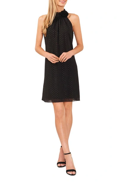 Cece Metallic Rosette Clip Dot Chiffon Dress In Black