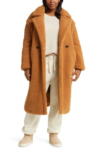 Ugg Gertrude Long Teddy Coat In Brown