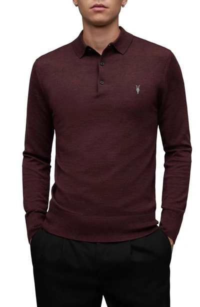 Allsaints Mode Merino Long Sleeve Polo Shirt In Mars Red Marl