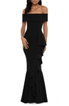 Betsy & Adam Petites Womens Cascade Ruffle Mermaid Evening Dress In Black