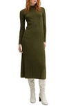 Mango Perkins-neck Ribbed Dress Khaki