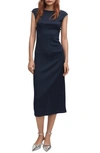 Mango Back Cutout Satin Dress In Dark Navy