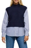 River Island Mixed Media Layered Sweater In Navy
