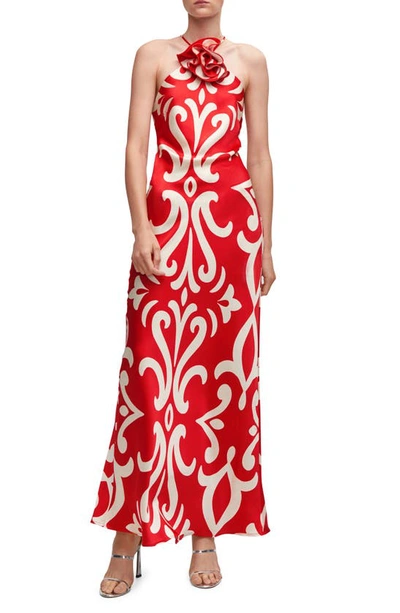 Mango Halter Dress With Flower Detail Red