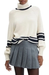 Mango Stripe Turtleneck Sweater In Ecru