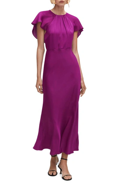 mango ruffle dress purple Ruffled chiffon dress