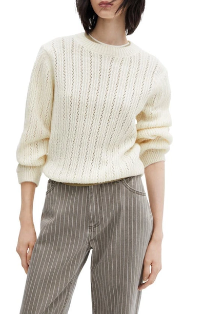 Mango Openwork Sweater In Off White