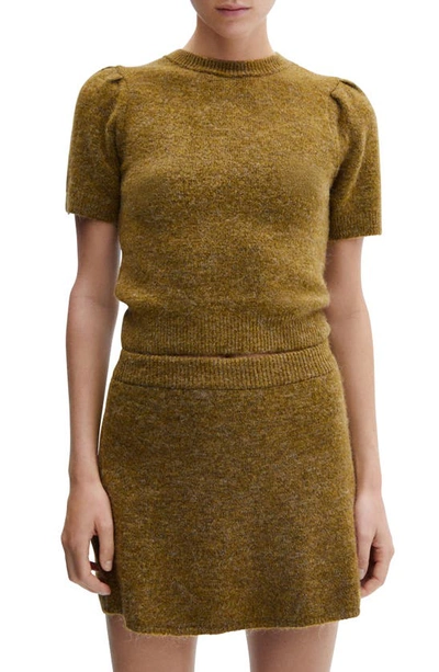 Mango Women's Pleated Sleeves Knitted Sweater In Olive Green