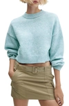 Mango Puffed Sleeves Crop Sweater Sky Blue