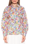 Alexia Admor Calliope Fitted Long Sleeve Button-up Shirt In White/ Purple Floral Multi