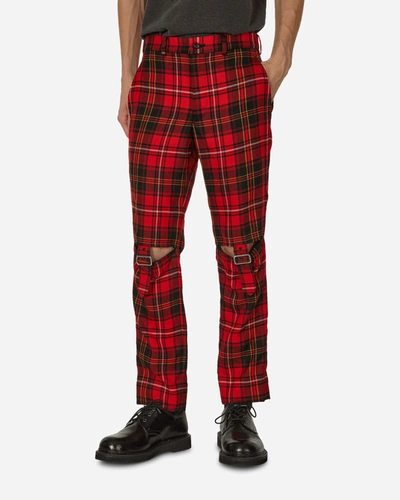 Comme Des Garcons Black Tartan Knee Buckle Detail Pants In Red