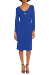 Donna Morgan Keyhole Long Sleeve Sheath Dress In Retro Blue