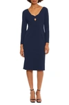 Donna Morgan Keyhole Long Sleeve Sheath Dress In Twilight Navy