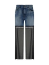 Nensi Dojaka Hybrid Wide Leg Denim Pants With Sheer Panels In Blue/black