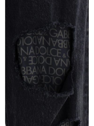 Dolce & Gabbana Ripped-detailing Cotton Jeans In Black