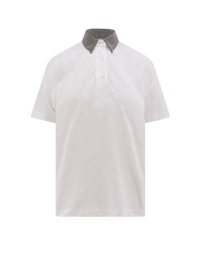Brunello Cucinelli Stud-embellished Cotton Polo Shirt In Bianco