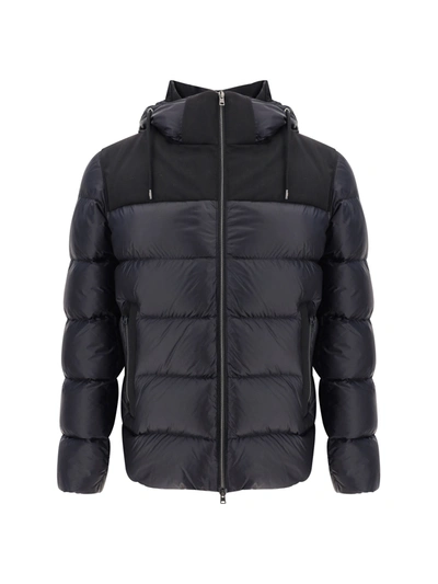 Herno Hooded Drawstring Zipped Down Jacket In Multicolor