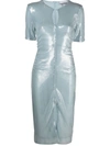 Ganni Ice Blue Sequins Short Sleeve Midi Dress In Blue