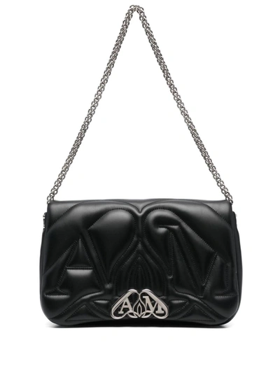 Alexander Mcqueen The Seal Logo Plaque Small Shoulder Bag In Black