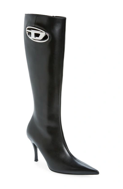 Diesel Womens Black D-venus Brand-plaque Leather Heeled Knee-high Boots