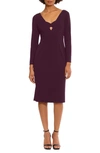 Donna Morgan Keyhole Long Sleeve Sheath Dress In Luxe Plum
