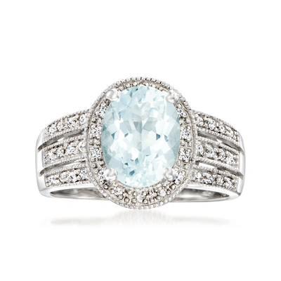 Ross-simons Aquamarine Ring With Diamond Accents In Sterling Silver
