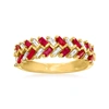 Ross-simons Ruby And . Diamond Baguette Ring In 14kt Yellow Gold In Red