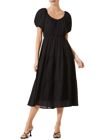 Astr Womens Tiered Short Sleeves Midi Dress In Black
