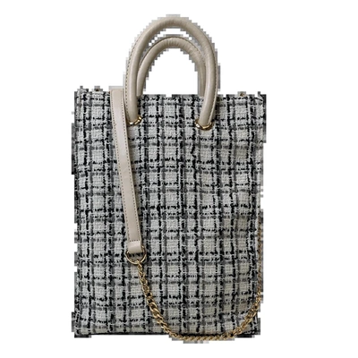 Ahdorned Aubrey Tweed Shopper Back With Strap In Cream In White
