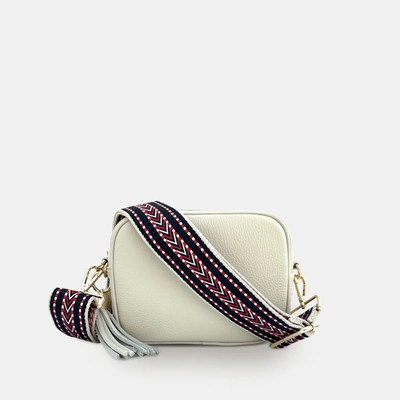 Apatchy London Stone Leather Crossbody Bag With Navy Boho Strap In Multi