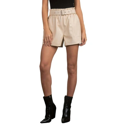 Elan Women's Belted Faux Leather Shorts In Beige