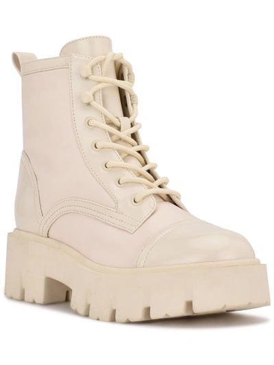 Nine West Obri 2 Womens Faux Leather Ankle Combat & Lace-up Boots In Ivory Multi
