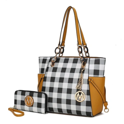 Mkf Collection By Mia K Yale Checkered Tote Handbag With Wallet In White