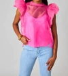 Buddylove Kaycee Organza Ruffle Sleeve Top In Hot Pink In Pink