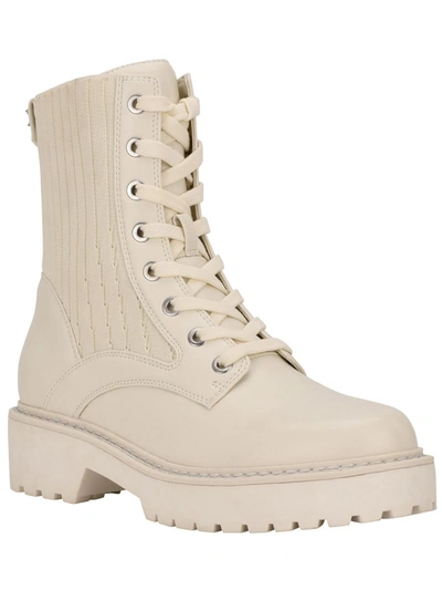 Calvin Klein Samica Womens Faux Leather Stretch Combat & Lace-up Boots In Multi