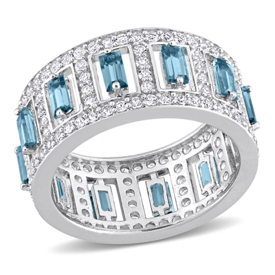 Mimi & Max 6 1/5ct Tgw Baguette London Blue Topaz And White Topaz Eternity Band Ring In Sterling Silver
