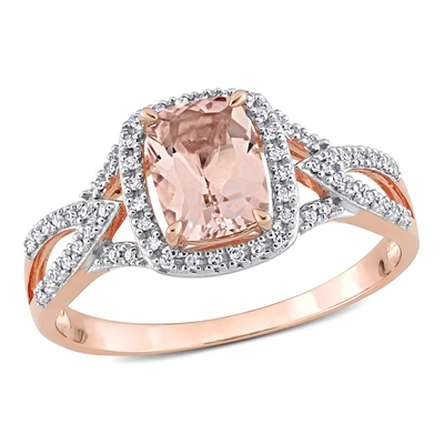 Mimi & Max 1 1/3ct Tgw Cushion-cut Morganite And 1/6ct Tdw Diamond Crossover Ring In 10k Rose Gold In Pink