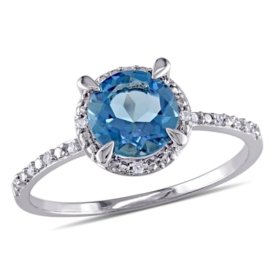 Mimi & Max 1 3/5ct Tgw London-blue Topaz Halo Ring With Diamond Accents In 10k White Gold