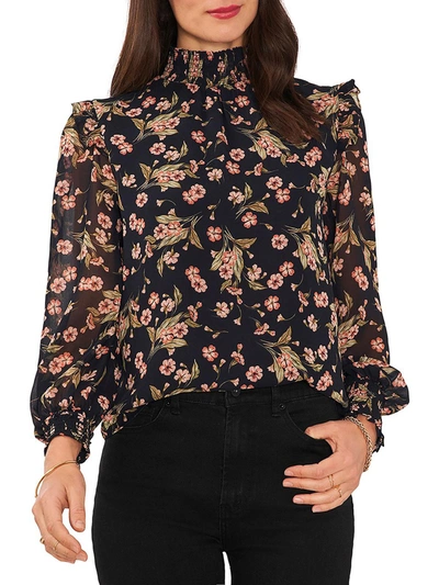 1.state Womens Floral Smocked Blouse In Multi