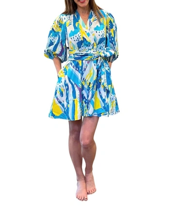Garrie B Carly Warp Dress In Blue/yellow In Multi